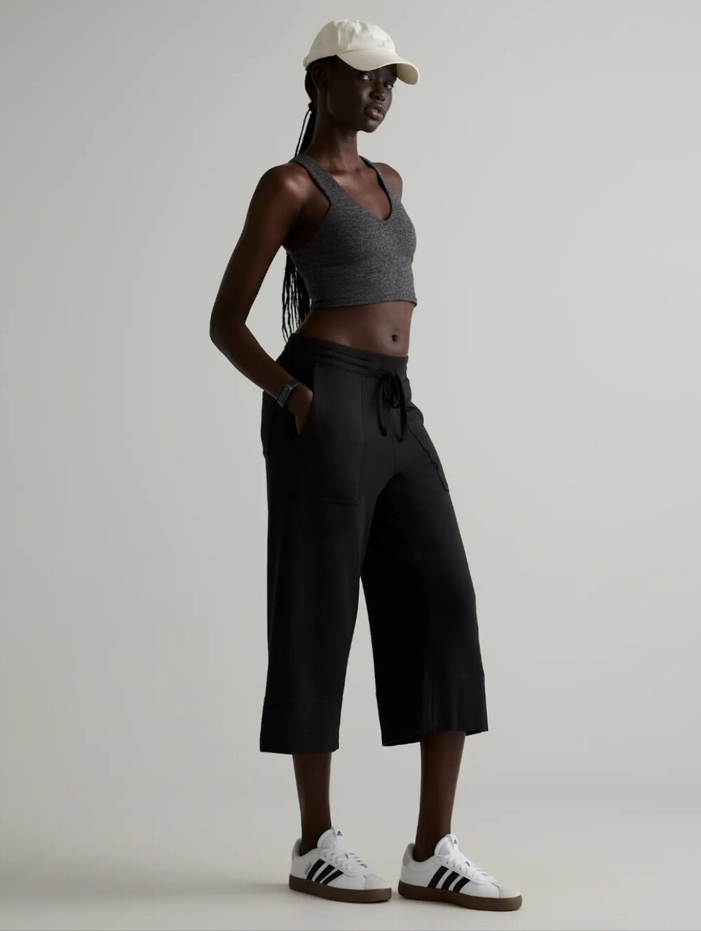 Quince SuperSoft Fleece Cropped Wide Leg Pants Black Women's S